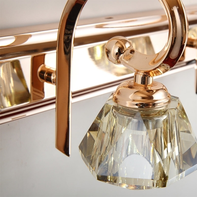 Clear Crystal Faceted Vanity Lamp Vintage 2/3/4 Lights Gold Finish Wall Sconce Fixture with Curved Arm, 12.5