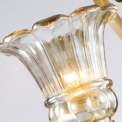 Clear Glass Flower Wall Light Modernism 1/2 Heads Brass Sconce Light Fixture with Crystal Drop