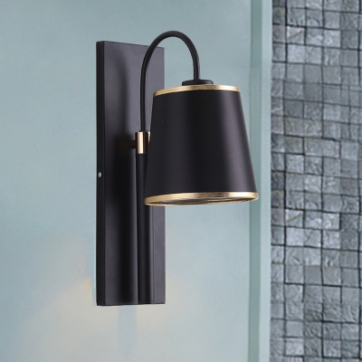 Conical Fabric Wall Light Industrial Stylish 1 Light Black/White Wall Mounted Light with Metal Gooseneck Arm