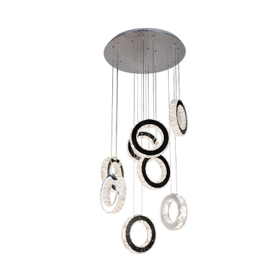 Crystal Black Cluster Pendant Ring LED Contemporary Hanging Ceiling Light for Living Room