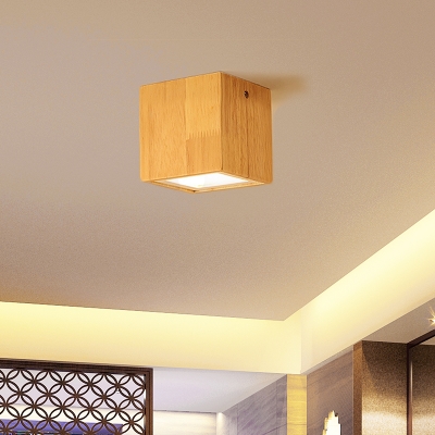 Cuboid Ceiling Mount Light Modern Stylish Wood Beige Downlight in Warm/White for Cloth Shop Gallery