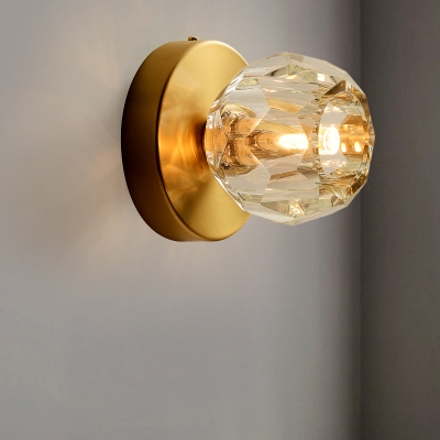 Faceted Global Wall Lamp Modernist Style Clear Glass 1 Light Gold Finish Wall Lighting Fixture for Dining Room