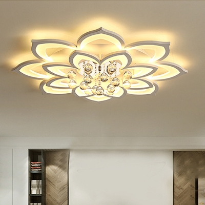 

Floral Acrylic Flush Ceiling Light / W Contemporary LED White Flushmount Lighting with Crysstal Drops in Warm/White Light, HL571737