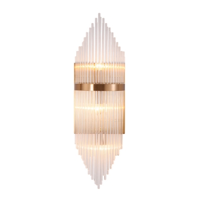 Fluted Sconce Light Minimalist Clear Glass 2/3 Lights Gold Finish Banded Indoor Wall Lighting