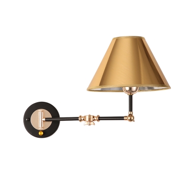 Golden Conical Shade Wall Mount Lamp Industrial 1 Light Metallic Reading Wall Light with Swing Arm