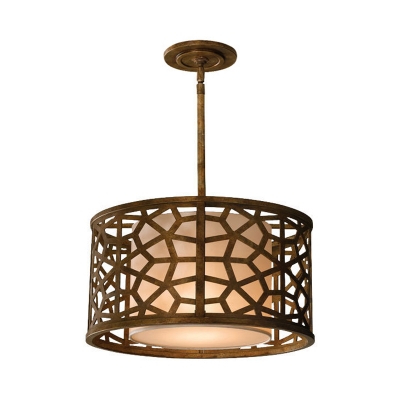 Golden Round Chandelier Pendant Traditional Metal 4-Light Ceiling Light Fixture with Fabric Shade