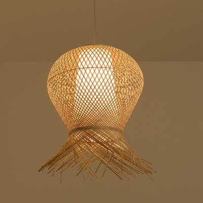 Handmade Bamboo Hanging Ceiling Light Asian Modern Single Light Pendant Lamp in Beige, 12