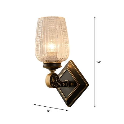 Head Indoor Wall Mounted Lamp Modernist Brass Wall Lighting with Cup Clear Textured Glass Shade