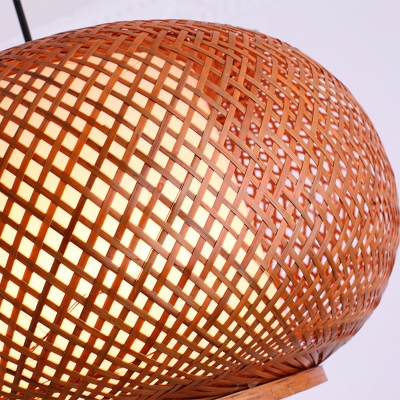 Lantern Pendant Light Fixture Asian Single Head Woven Rattan Suspended Light in Brown, 16