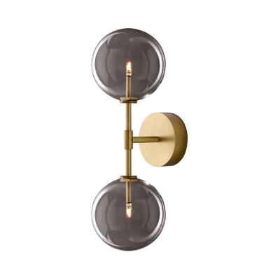 Lever Metallic Wall Light Vintage 2 Bulbs Black/Brass Finish Sconce Light Fixture with Clear/Smoke Gray Glass Shade