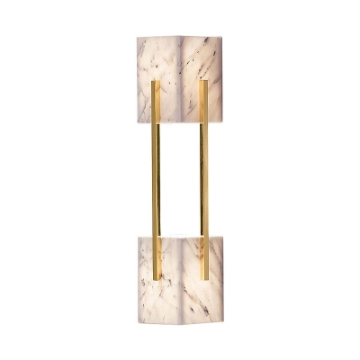 Marble-Like Grey Flush Wall Sconce Double Cuboid 5-Light Modern Stylish Wall Lamp with Metal Gold Bar
