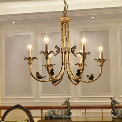 Metal Brass Suspension Lighting Fixture Candle 3/6/8 Lights Traditional Chandelier