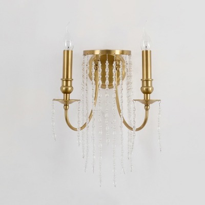 Metal Wall Light Fixture Postmodern 1/2 Lights Gold Sconce Light with Crystal Strand Decoration