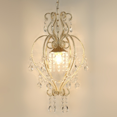 Metallic Scroll Frame Pendant Light Victorian style Single Light Gold Ceiling Lamp with Dangling Crystal Accents