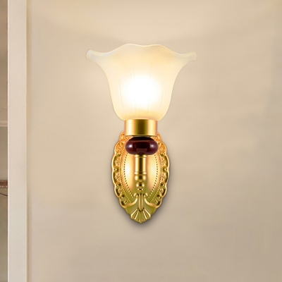 Milk Glass Floral Wall Sconce Fixture Traditional Style 1/2-Light Corridor Wall Lighting in Gold