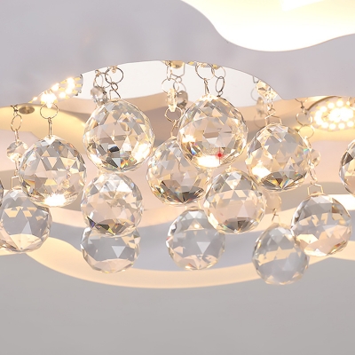 Modern Cloud Flush Mounted Light White Acrylic and Clear Faceted Crystal Bedroom 21.5