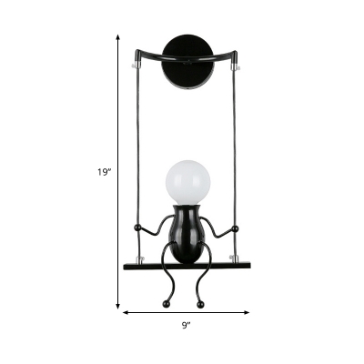 Swing Shape Wall Sconce with Little People Decoration Metal Modern 1 Light Wall Light Fixture in Black/White/Red