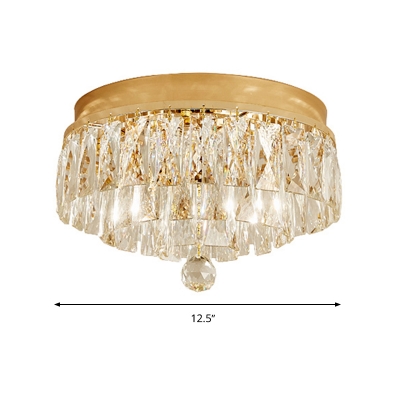 Tiered Crystal Block Flush Mount Lamp Modern 2 Heads Gold Ceiling Light Fixture for Balcony