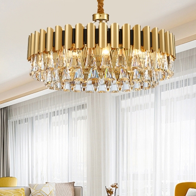 Triangle Crystal Block Chandelier Lighting with Metal Sheet Modernist 8 Heads Pendant Lighting in Gold