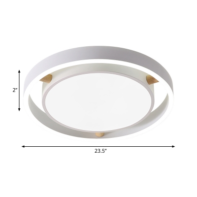 White Drum Ceiling Flush Light Nordic Style Metal Bedroom Led Close to Ceiling Light in Warm/White, 16