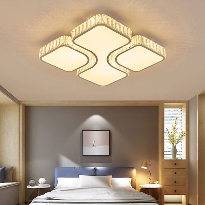 White Geometric Ceiling Light Fixture Modernism Rectangle-Cut Crystal 16
