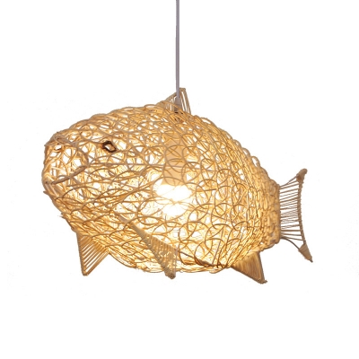 Woven Fish Hanging Light Rattan 1 Light Modern Style Pendant Lighting for Living Room