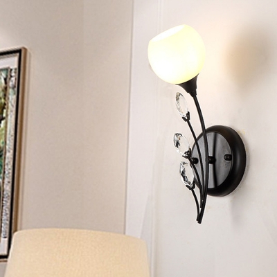 1/2 Lights Bedroom Wall Mounted Lamp Vintage Black Sconce Light with Bubble White Glass Shade