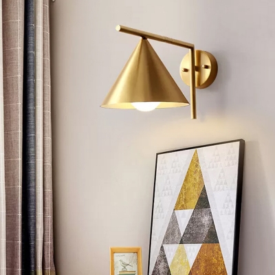 1 Bulb Iron Sconce Light Modernist Golden Cone Shape Wall Mounted Lamp with Right Angle Arm