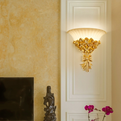 1 Light Rose Flush Sconce Light Modern Exquisite Beige Resin Wall Lighting Ideas
