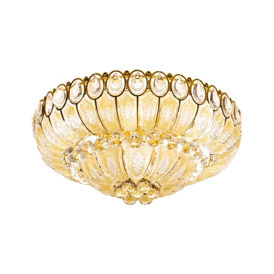 21.5/29.5 Inch Wide Bowl Flush Mount Lamp Crystal Modernist Flush Ceiling Light in Gold