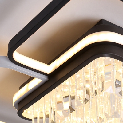 LED Rectangle Flush Light Simple Black and White Crystal Ceiling Mounted Fixture for Living Room in