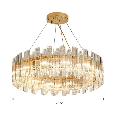 8/12 Lights Living Room Chandelier Gold Pendant Lamp with Drum Crystal Shade