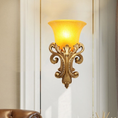 Amber Glass Gold Wall Lighting Bell Single Bulb Colonialism Sconce Light Fixture for Living Room