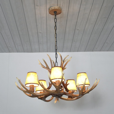 Antler Resin Chandelier Lamp Traditional 5 Lights Dining Room Pendant Lighting in White/Brown and Yellow with/without Shade