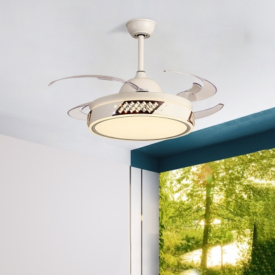 Apricot Round Ceiling Fan Light Simple 6 Speed Metal Semi Flush Lamp with 8 Retractable Blade