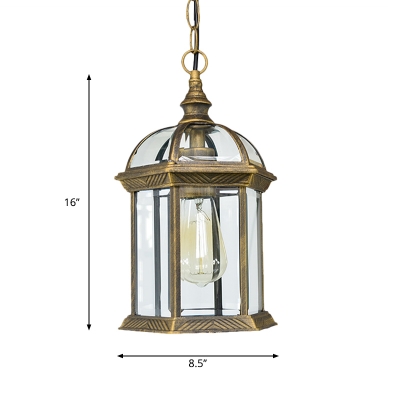 Black/Bronze/Gold Lantern Ceiling Hanging Light with Clear Glass Shade 1 Bulb 8