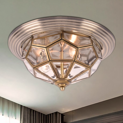 Brass 2/3 Lights Flush Mount Fixture Colonialism Clear Bevel Glass Prismatic Ceiling Mounted Light for Living Room, 14