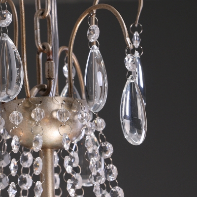 Clear Crystal Beaded Chandelier Lamp Modernist 6 Heads Pendant Light Fixture in Gold Finish for Bedroom