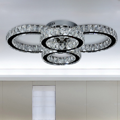 Crystal Ring Flush Mount Contemporary LED Chrome Flush Ceiling Light for Living Room in White/Warm Light