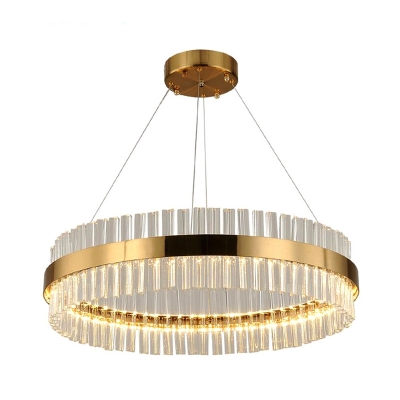 Crystal Rod Round Hanging Lamp Kit Postmodern Gold 16