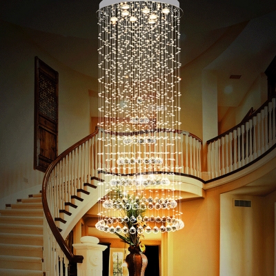 Cylinder Flushmount Light Modern Style Crystal 8 Lights Nickel Flush Mount Lamp for Staircase