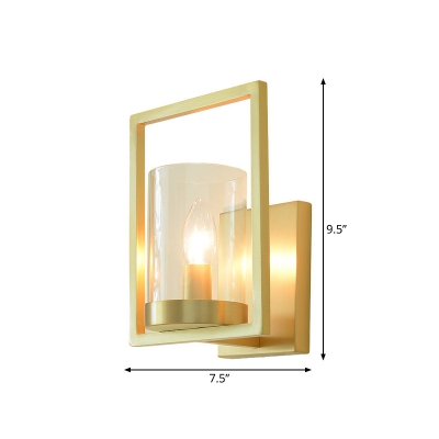 Cylinder Living Room Wall Sconce Colonialism Clear Glass 1-Light Brass Wall Lighting Fixture