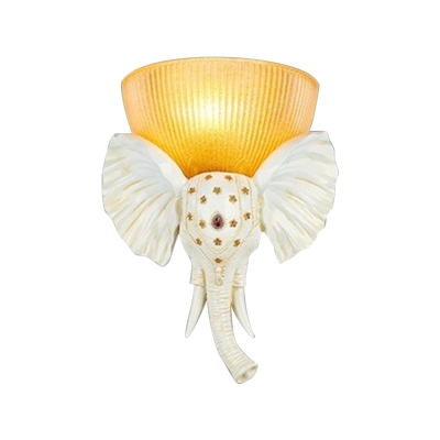 Dome Wall Lighting Colonialist Amber Glass 1 Head Sconce Light Fixture with White/Gold Elephant Nose toward Left/Right