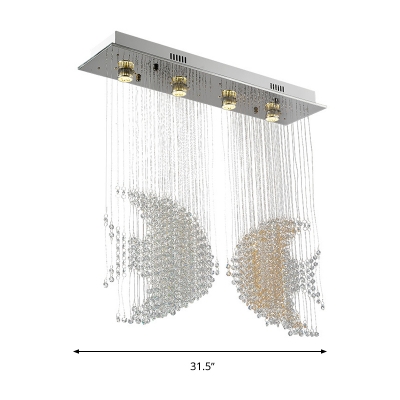 Fish Flush Light Modernist Faceted Crystal 4 Heads Nickel 3w/5w Close to Ceiling Lighting