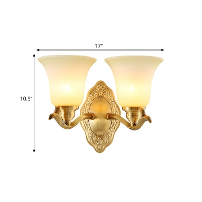 Frosted Glass Bell Sconce Lamp Traditional Style 1/2-Light Living Room Wall Mounted Light in Gold