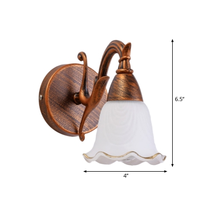 Frosted Glass Petal Wall Sconce Light Vintage Style 1/2/3/4-Light Bathroom Wall Lamp in Copper/White