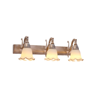 Frosted Glass Petal Wall Sconce Light Vintage Style 1/2/3/4-Light Bathroom Wall Lamp in Copper/White