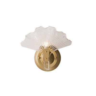 Ginkgo Leaves Wall Light Modern Decorative 1/3 Lights Clear Glass Wall Sconce Lighting in Brass