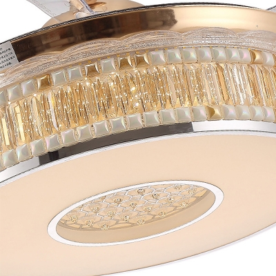 Gold Finish Concave Semi Flush Light Contemporary LED Crystal Block Ceiling Light with Fan