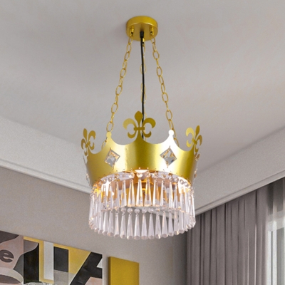 Golden Crown Shade Chandelier Light Fixture Contemporary Crystal 4 Bulbs Hanging Light in Gold